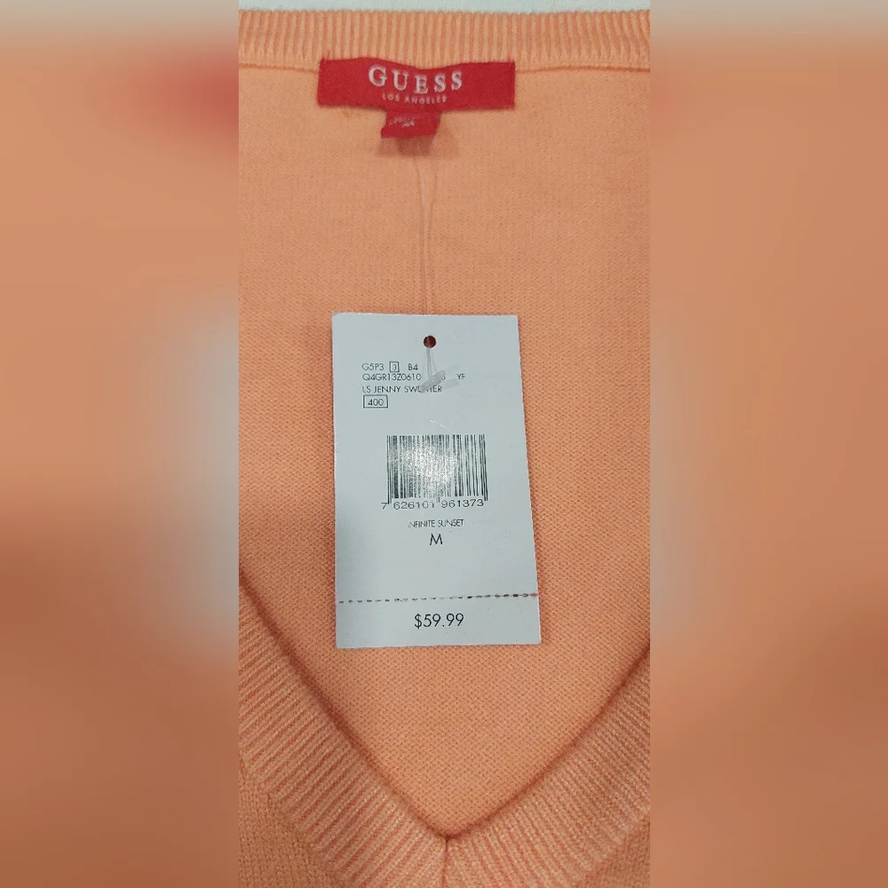 Guess Orange V-Neck Sweater Lightweight Knit - Picture 7 of 10